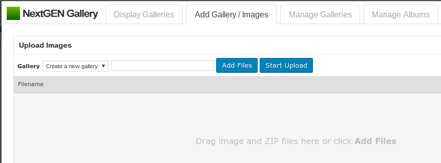 Нажмите вкладку « Добавить галерею / изображения » вверху, чтобы загрузить или выбрать изображения, которые вы хотите добавить