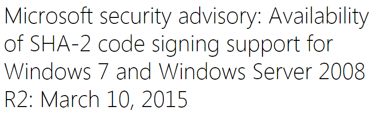 Для компьютеров с Windows 7 установите   Советы по безопасности Microsoft 3033929   Доступность поддержки подписи кода SHA-2 для Windows 7 и Windows Server 2008 R2